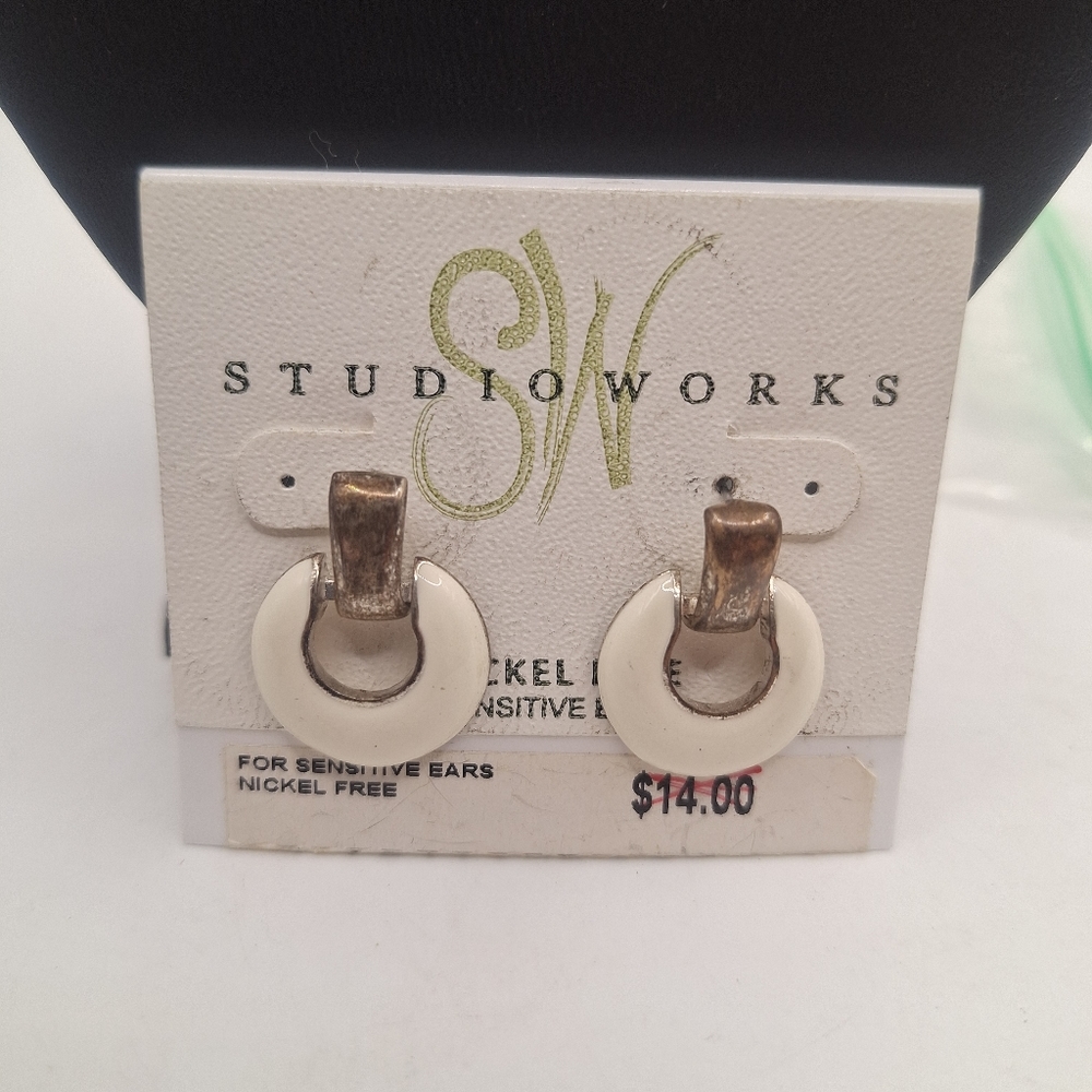 Studioworks White horseshoe stud earrings for sensitive ears. Nickel Free
